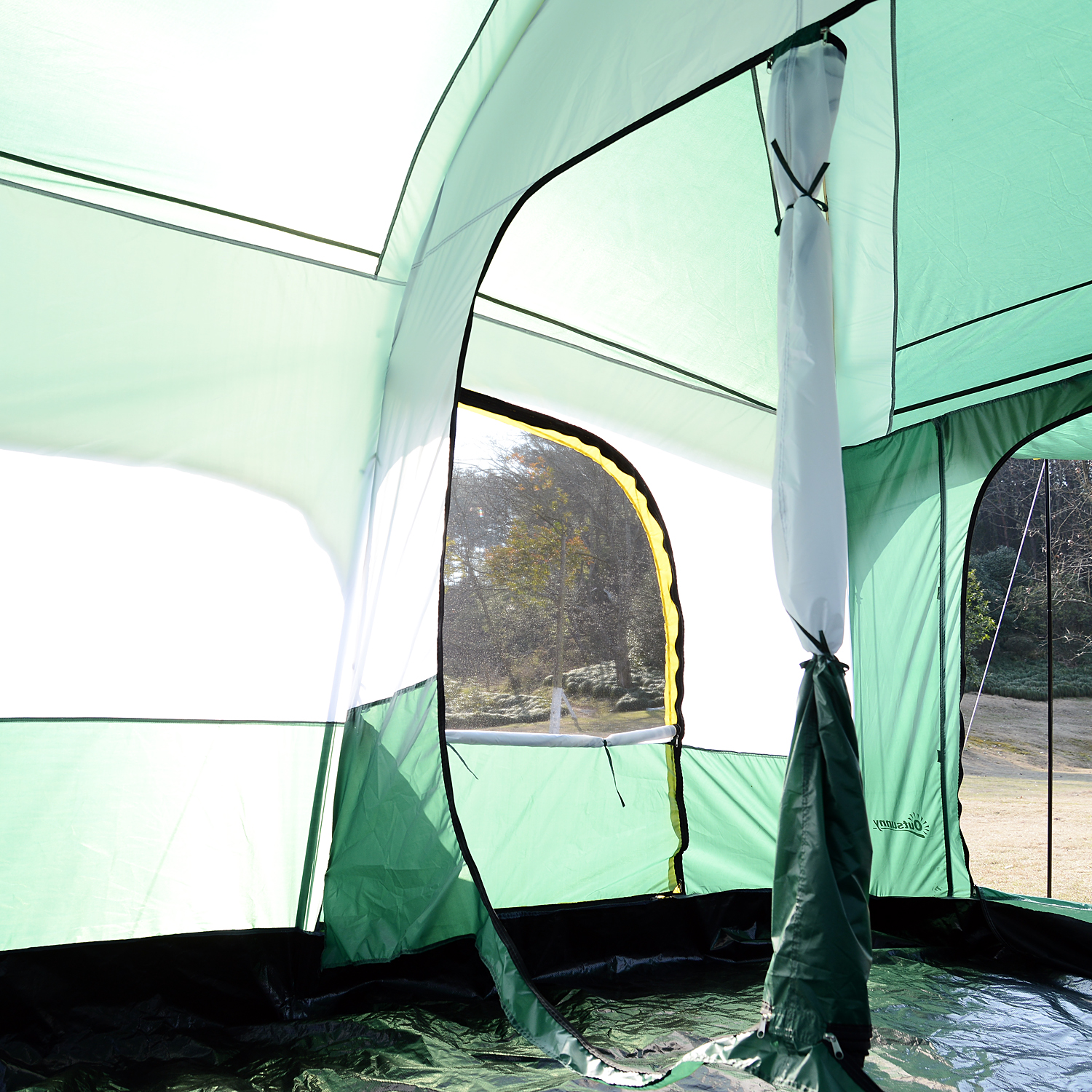 Tenda de Campismo Outsunny Verde Poliéster, Fibra de Vidro, Metal