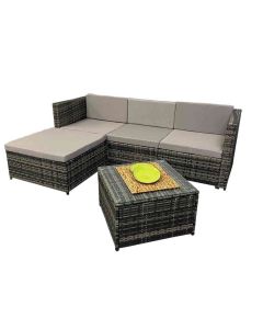 Sofá chaise longue pe ratan + mesa. Móveis de jardim e terraço, cinza