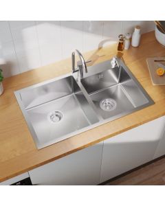 Pia 2 tigelas em aço inox - 75x45x19 cm - pia cozinha escovada com dispensa