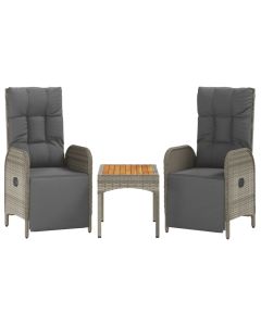 vidaXL sillas reclinables jardín 2 uds con mesa ratán sintético gris