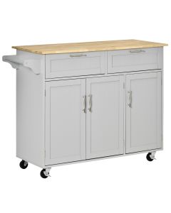 Carrinho de cozinha mdf e madeira de borracha color gris 121x46x91cm Homcom