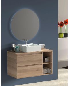 Móvel zeus com lavatório e espelho redondo LED stepa 80cm