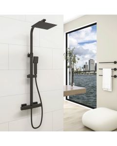 Aica coluna de chuveiro termostática 38℃ matte black 73-115cm