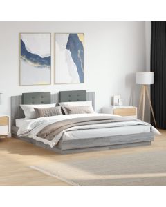 Cama c/ cabeceira/luzes LED 200x200cm cinza sonoma