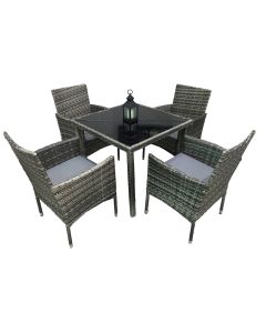 Mesa quadrada + 4 cadeiras de rattan pe. Móveis de jardim e terraço, cinza