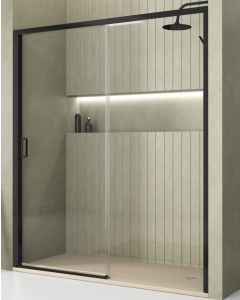 Portas de duche frontal 1 porta 1 fixa | preto 150cm (adap.148-152cm)