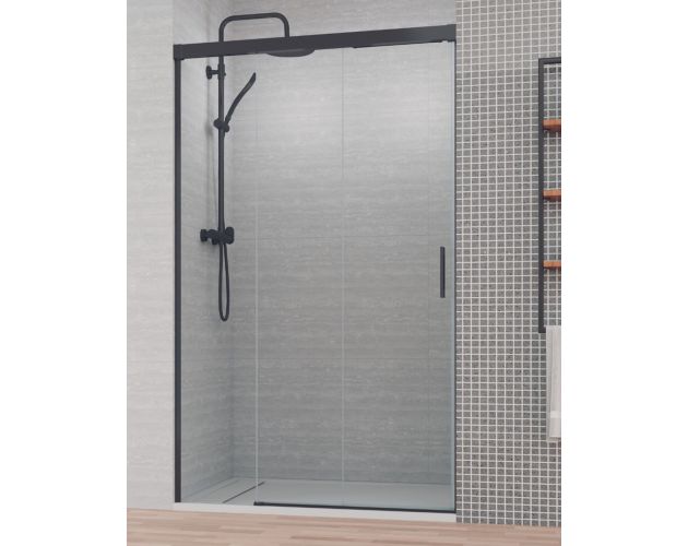 Mampara ducha frontal 1 puerta y 1 panel perfil negro