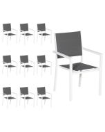 Conjunto de 10 cadeiras estofadas em alumínio branco - textileno cinzento