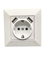 Schuko 16a plug com 2 usb 5v 2.1a com moldura de policarbonato branco