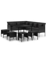 vidaXL set comedor de jardín 6 pzas con cojines ratán sintético negro