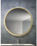 Espelho redondo LED on/off, moldura dourada fosca anti-embaciamento  80cm ø