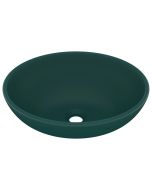 vidaXL lavabo de lujo ovalado cerámica verde oscuro mate 40x33 cm