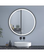Espelho de banheiro redondo LED 60cm com moldura, brilho ajustável