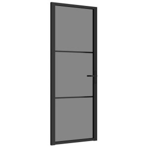 Porta interior 76x201,5 cm vidro esg e alumínio preto