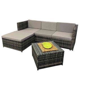 Sofá chaise longue pe ratan + mesa. Móveis de jardim e terraço, cinza