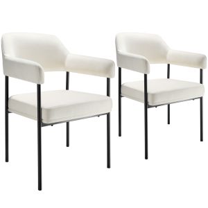 Conjunto de 2 cadeira de jantar doé, estofada, pernas de aço, tecido off wh