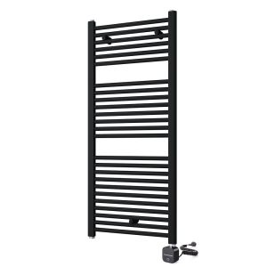 Kibath aquecedor de toalhas radiador elétrico 120 cm x 50 cm aço preto mate