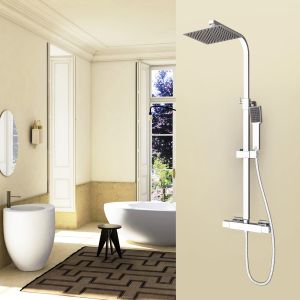 Aica columna ducha termostática cuadrada 73-115cm alcachofa de baño