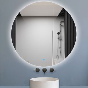 Espelho de casa de banho LED 80×80cm, brilho ajustável, função de memória