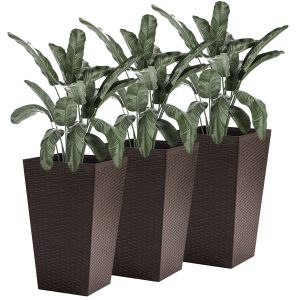 Conjunto de 3 vasos de plantas pp color marrón 36.5x36.5x61 cm Outsunny