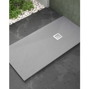 Base de duche 100 x 90cm válvula de drenagem e grelha | gris