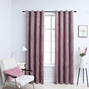 Cortinas blackout c/ argolas 2 pcs 140x245cm veludo rosa antigo pt2839