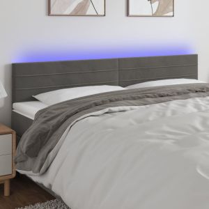 Cabeceira de cama c/luzes LED veludo 160x5x78/88cm cinza-escuro pt8379