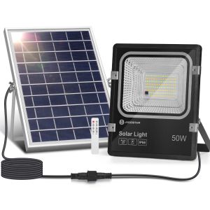 Aigostar refletor solar exterior com controle remoto, 50w, regulável, ip65