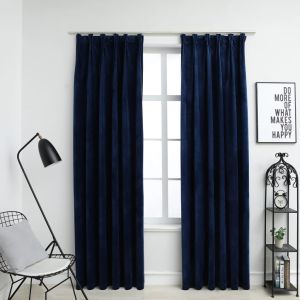 Cortinas blackout c/ ganchos 2 pcs 140x245cm veludo azul escuro pt6068