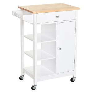 Carrinho de cozinha mdf e madeira de borracha color blanco 66x39.5x86,5 cm