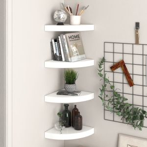 Prateleiras canto suspensas 4 pcs 25x25x3,8cm mdf branco brilh. Pt2731