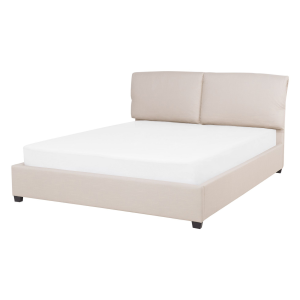 Cama de casal em tecido creme claro 140 x 200 cm belfort