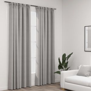 Cortinas opacas aspeto linho c/ ganchos 2pcs 140x225cm cinzento pt9163