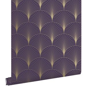 Estahome papel de parede motivo art deco roxo escuroedourado