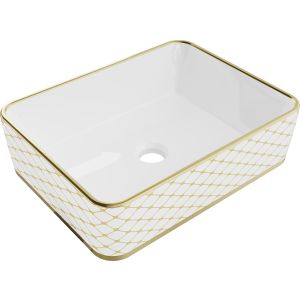 Lavatório de pousar 48x37x13 c cm, branco/dourado