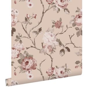 Estahome papel de parede flores vintage rosa antigo - 0.53 x 10.05 m