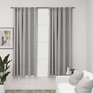 Cortinas opacas aspeto linho c/ ganchos 2pcs 140x175cm cinzento pt6934