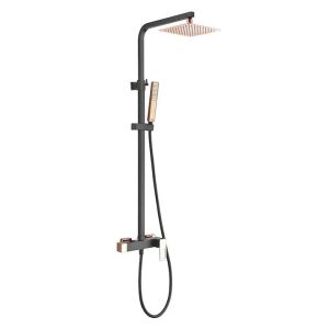 Coluna de duche extensível monocomando em preto mate e ouro rosa brilhante