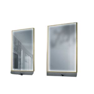 Espelho LED anti-embaciamento retangular 80x120 dourado 4000k neutro