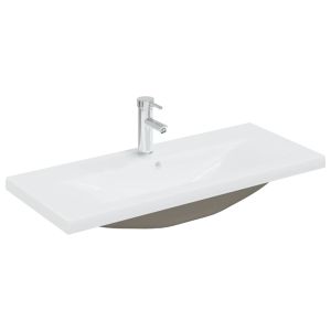 vidaXL lavabo empotrado con grifo cerámica blanco 91x39x18 cm