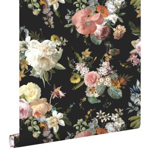 Estahome papel de parede flores vintage preto - 0,53 x 10,05 m - 139368