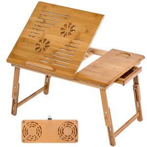 Mesa para portátil de bambu 55 x 35 x 26 cm ajustável e com porta usb