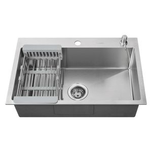 Pia de cozinha 68x45x19cm 1 tigela em aço inox com dispensador de sabão e c