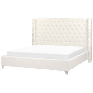 Cama con somier de terciopelo blanco crema 180 x 200 cm lubbon