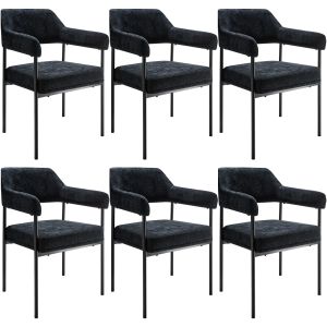 Conjunto de 6 cadeira de jantar doé, estofada, pernas de aço, tecido preto/