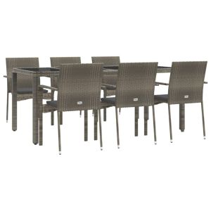 vidaXL set comedor jardín 7 pzas y cojines ratán sintético gris