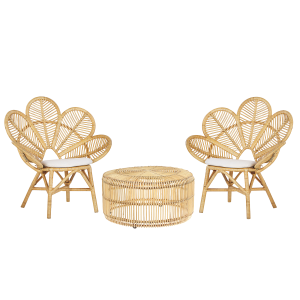 Conjunto de mesa e cadeiras com almofada florentine / limni rattan creme