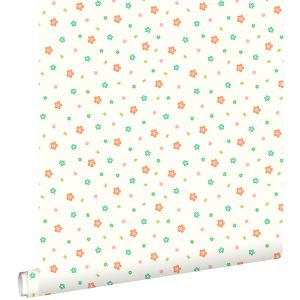 Estahome papel de parede flores verde limaelaranja - 53 cm x 10,05 m