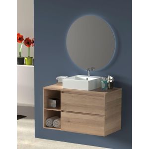 Móvel zeus com lavatório e espelho redondo LED fresno tea 100cm