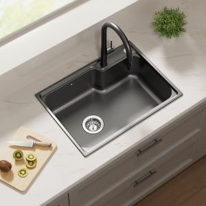 Pia de cozinha 62x45x21cm 1 tigela em aço inox com sistema de drenagem, cin